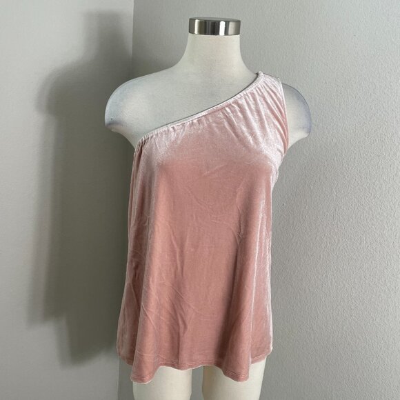 NEW $118 French Connection XS Aurore Velvet One Shoulder Top Rose Pink Blouse - Picture 1 of 14